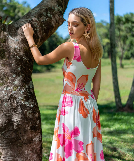Vestido Elena flores fucsia