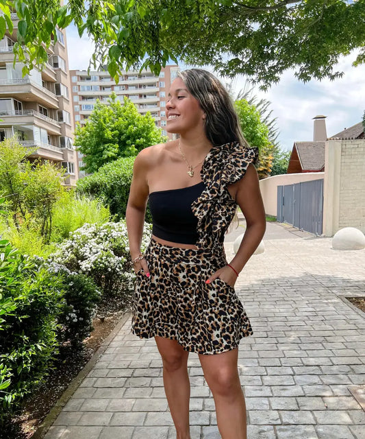 Crop top Fiona negro/leopardo