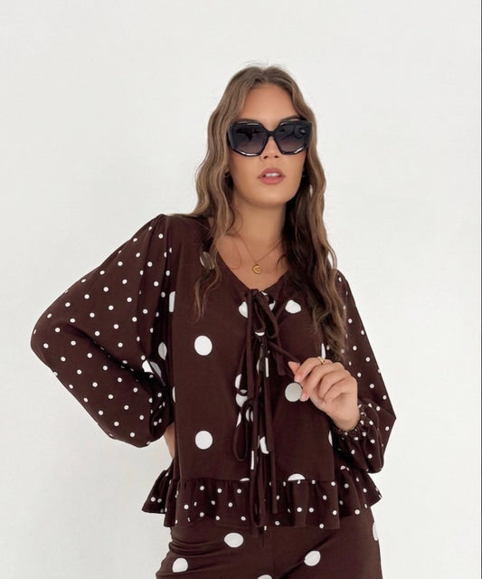 Sweater Olivia café lunares
