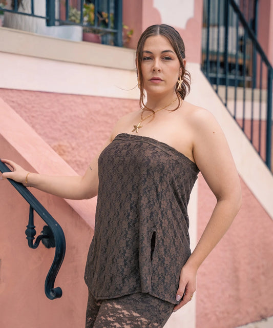Top Bruna encaje café