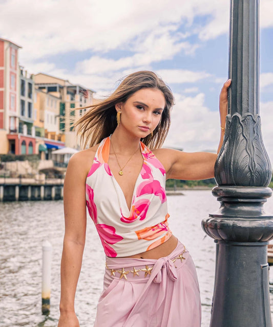 Top Allegra flores fucsia